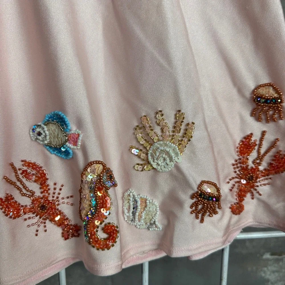 Her Pony the Label Under The Sea Beaded Mini Skirt Pink Lobster Seahorse 10‎ NWT